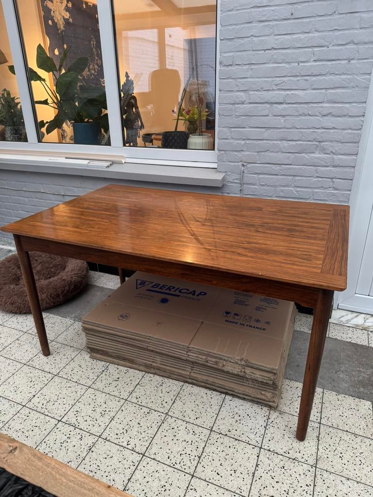 Mid-century uitschuifbare palissander eettafel 4-6 personen, Huis en Inrichting, Tafels | Eettafels, Gebruikt, 50 tot 100 cm, 150 tot 200 cm
