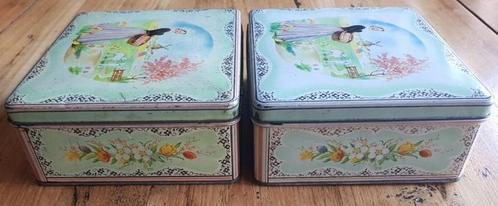 2 Brocante blikken, tulpen, narcissen, lammetjes, LENTE, Verzamelen, Blikken, Gebruikt, Overige, Overige merken, Ophalen of Verzenden