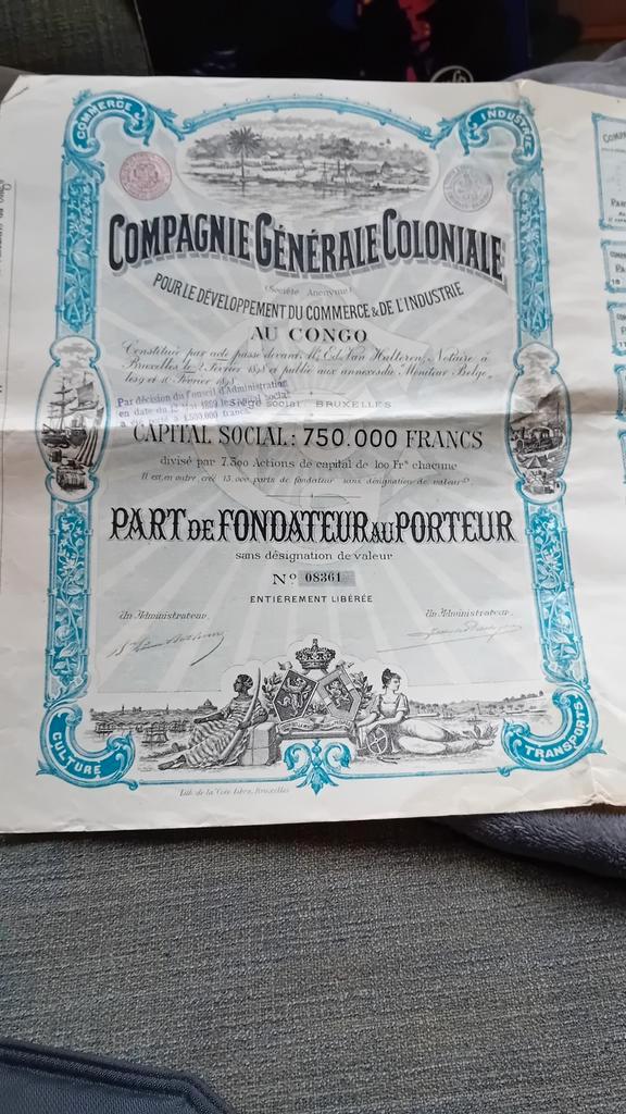 Aandeelbewijs voor uitbouw Belgisch Congo, Verzamelen, Merken en Reclamevoorwerpen, Ophalen of Verzenden