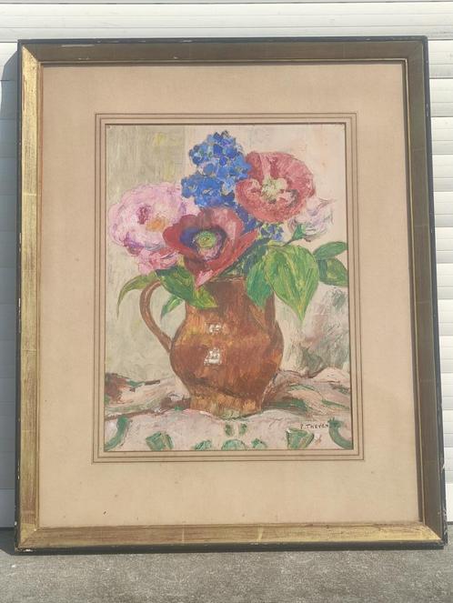 huile sur papier  fleurs signe pierre thevenet, Antiquités & Art, Art | Peinture | Classique, Enlèvement ou Envoi