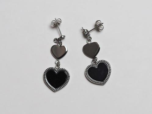 Oorbellen + ketting hartjes edelstaal en zwarte onyx, Handtassen en Accessoires, Oorbellen, Zo goed als nieuw, Hangers, Overige materialen