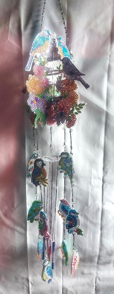 Grand carillon "oiseaux" en acrylique et perles strass, Jardin & Terrasse, Girouettes & Moulins à vent, Neuf, Enlèvement ou Envoi