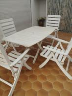Houten tuintafel en 4 houten stoelen die beweegbaar zijn, Tuin en Terras, Tuintafels, Ophalen, Gebruikt, Rechthoekig, Hout