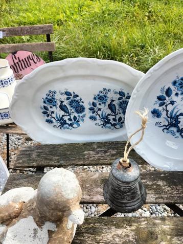 landelijk brocante porcelein blauwe vogels bloem