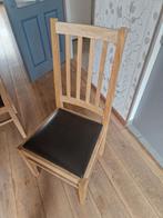 4 eiken tafelstoelen met zwart lederen zitting, Autres couleurs, Comme neuf, Enlèvement, Modern