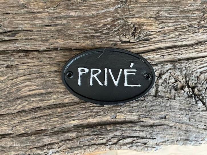 Deurbordje - Privé - Landelijk gietijzer ovaal zwart, Huis en Inrichting, Woonaccessoires | Tekstborden en Spreuken, Nieuw, Ophalen of Verzenden