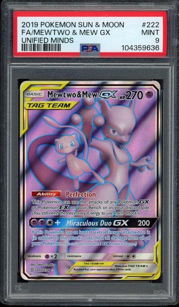 Mewtwo et New GX PSA 9 - 222/236 - Soleil et lune - Esprits, Envoi, Comme neuf, Cartes en vrac