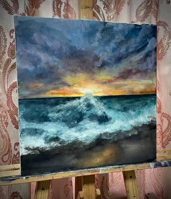 Zee en zonsondergang, Antiek en Kunst, Kunst | Schilderijen | Abstract, Ophalen