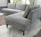 grijze ribstof merk hoeksalon ( bezorgoptie), 250 tot 300 cm, Hoekbank, Ophalen of Verzenden, Zo goed als nieuw