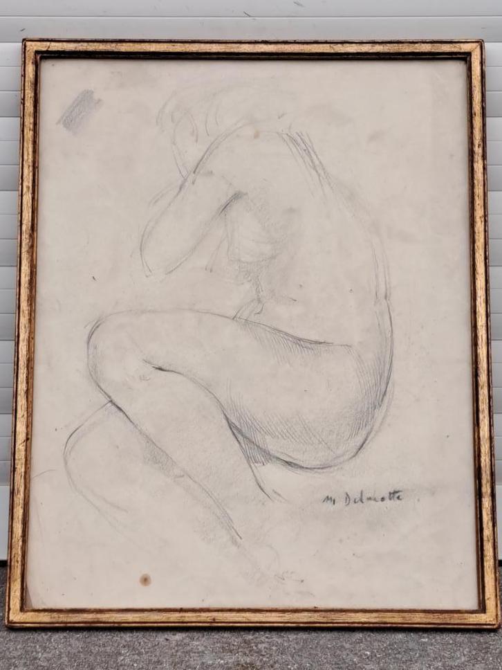 Dessin nu signe Marcel delmotte, Antiek en Kunst, Kunst | Tekeningen en Fotografie, Ophalen of Verzenden
