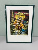 Vintage kunstwerk NEVENS M glas-in-lood stijl religieuze art, Ophalen of Verzenden