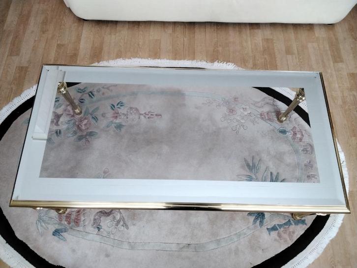 Messing salontafel met glazen blad (igst), Huis en Inrichting, Tafels | Salontafels, Ophalen