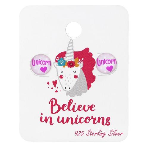 Zilveren kinderoorbellen Love Unicorn, Handtassen en Accessoires, Kindersieraden, Nieuw, Oorbellen, Ophalen of Verzenden