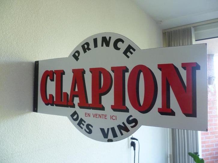 EMAILLE DUBBELZIJDIG RECLAME BORD"PRINCE CLAPION DES VINS", Verzamelen, Merken en Reclamevoorwerpen, Gebruikt, Reclamebord, Ophalen of Verzenden