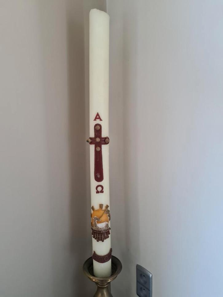 Paaskaars 14 jaartal 2002 grote kaars, Huis en Inrichting, Woonaccessoires | Kandelaars en Kaarsen, Gebruikt, Kaars, 75 cm of meer
