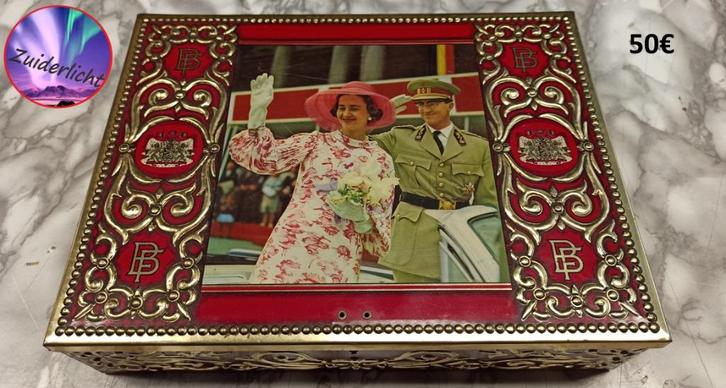 50 jaar oude blikken doos Fabiola & Boudewijn, Verzamelen, Blikken, Gebruikt, Overige merken, Ophalen