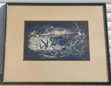 Lithographie oiseaux signe deterdt h beschikbaar voor biedingen