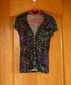 Zwart paars turquoise T-shirt top met 4 strass knopen Mt S-M, Kleding | Dames, T-shirts, Ophalen of Verzenden, Maat 36 (S), Zwart