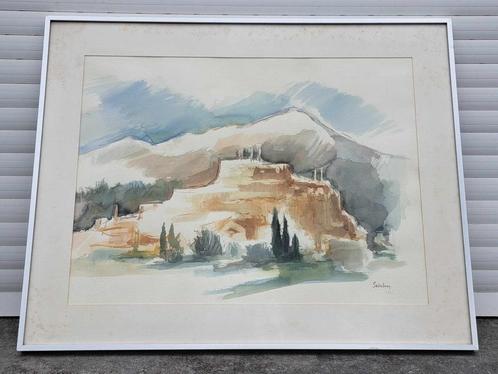 aquarelle vue de mycenes 1985 signe jacques de sadeleer, Antiek en Kunst, Kunst | Schilderijen | Klassiek, Ophalen of Verzenden