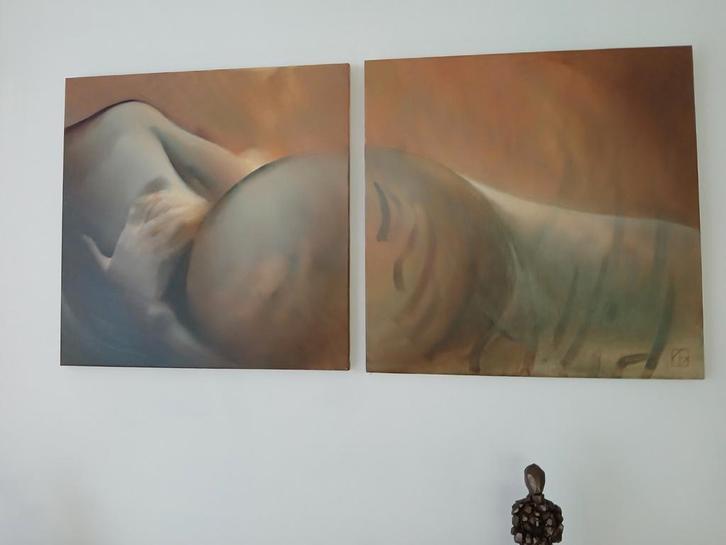 Mooi schilderij OCHTENDLICHT / 2-luik van Gonda Cleynhens, Antiek en Kunst, Kunst | Schilderijen | Abstract, Ophalen of Verzenden