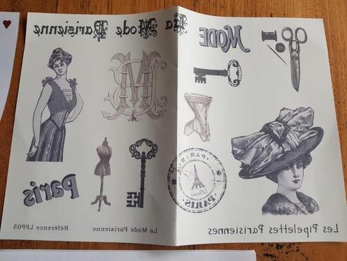 11 strijk tranfers, nostalgische mode  afbeeldingen, Paris, Antiek en Kunst, Curiosa en Brocante, Ophalen of Verzenden