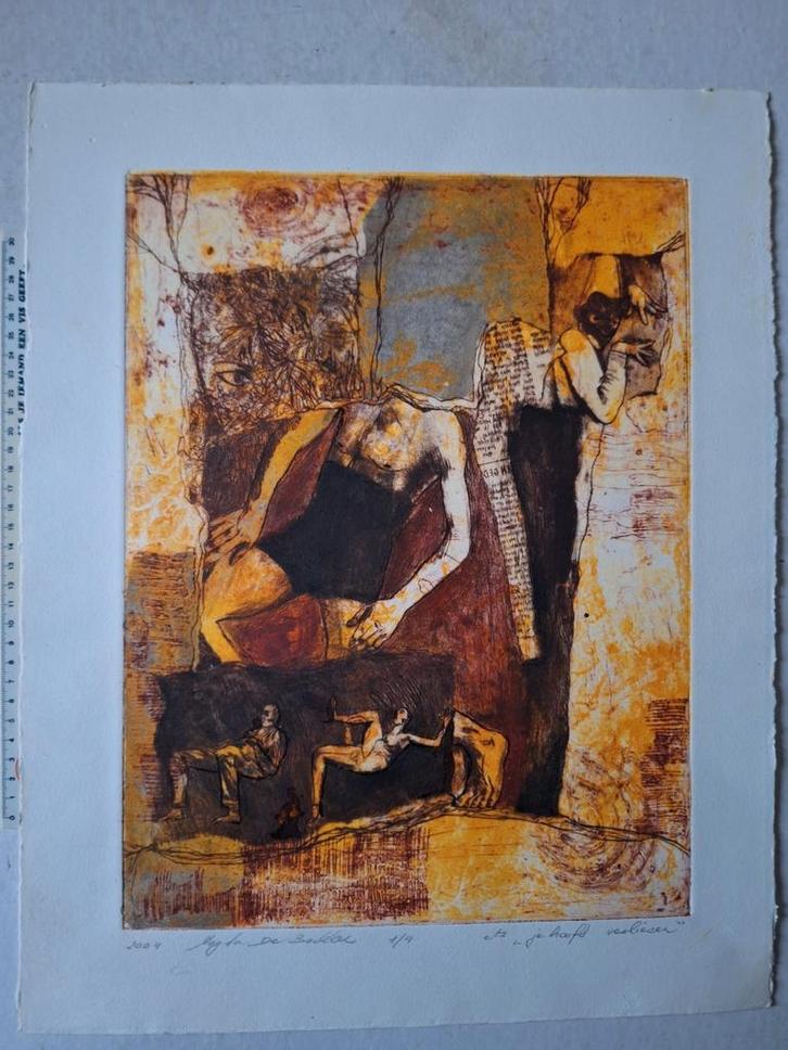 Macabere kleurets van Magda De Beccker "je hoofd verliezen", Antiek en Kunst, Kunst | Etsen en Gravures, Ophalen of Verzenden