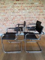 4 vintage, design, buisframe, Mart Stam S34 stoelen, Vier, Gebruikt, Leer, Bruin