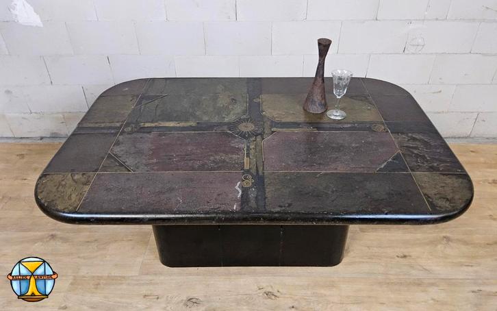 Vintage leisteen salontafel Marcus Kingma / coffeetable, Huis en Inrichting, Tafels | Salontafels, Gebruikt, Minder dan 50 cm