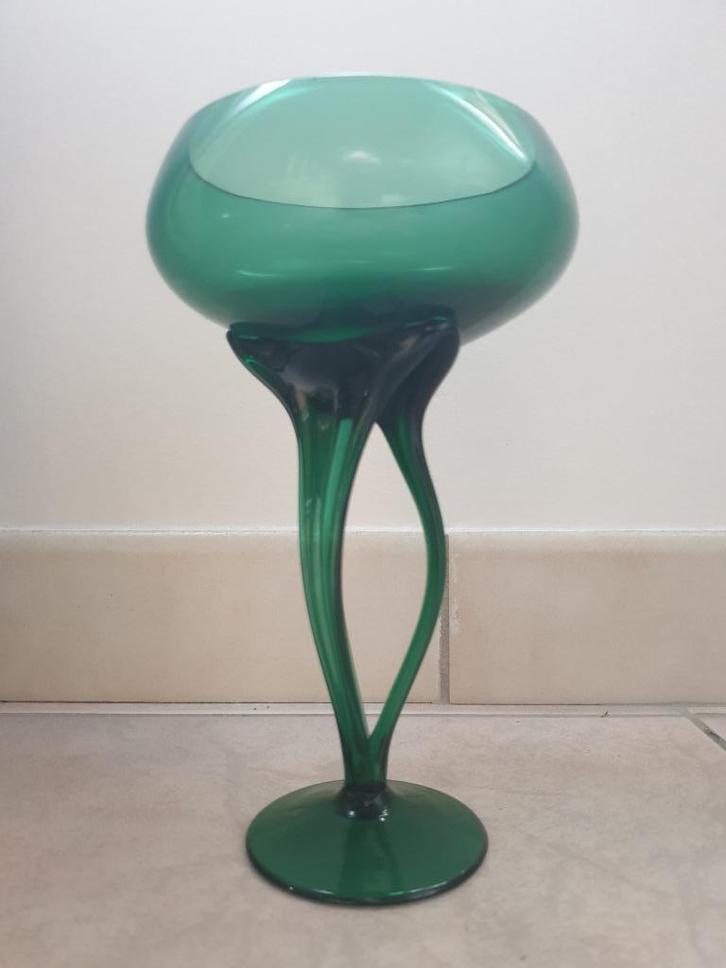 Vintage Groene Glazen Vaas Schaal, Huis en Inrichting, Woonaccessoires | Vazen, Gebruikt, Groen, Minder dan 50 cm, Glas, Ophalen