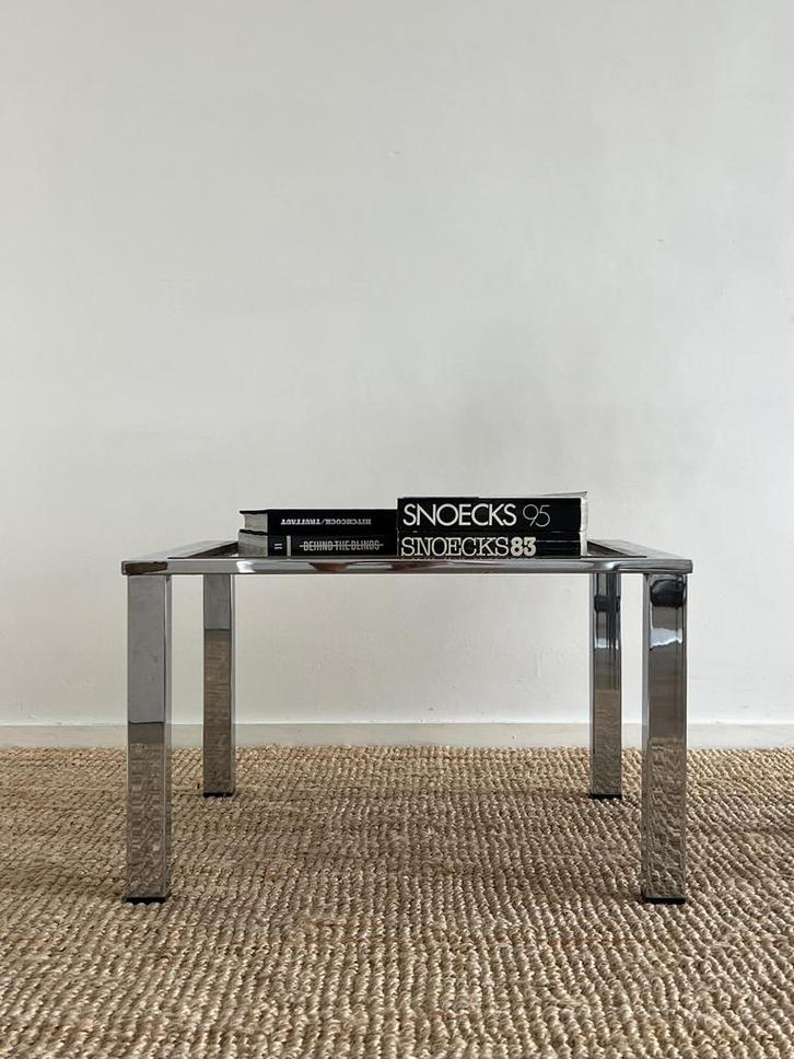 Vintage chroom bijzettafel / salontafel rookglas jaren 80, Huis en Inrichting, Tafels | Bijzettafels, Zo goed als nieuw, Glas