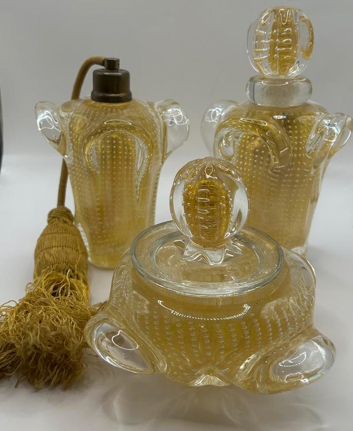 3 delig murano glas/glazen parfumset Barovier en Toso, Antiek en Kunst, Antiek | Glaswerk en Kristal, Ophalen of Verzenden