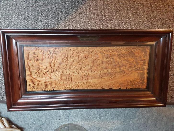 houten kunstwerk in kader, Antiek en Kunst, Kunst | Schilderijen | Klassiek, Ophalen