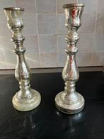 2 kandelaars in zilverglas, Ophalen, Glas
