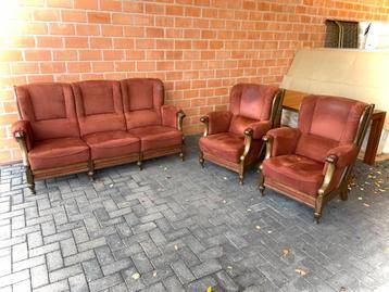 Vintage - retro salon in eik met stof : goede staat  beschikbaar voor biedingen