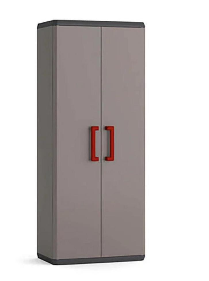 Keter Quadra opbergkast hoog 68x39x166 cm grijs, Tuin en Terras, Bergingen en Tuinkasten, Nieuw, Kunststof, Ophalen
