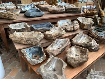 27 stuks schalen versteend hout beschikbaar voor biedingen