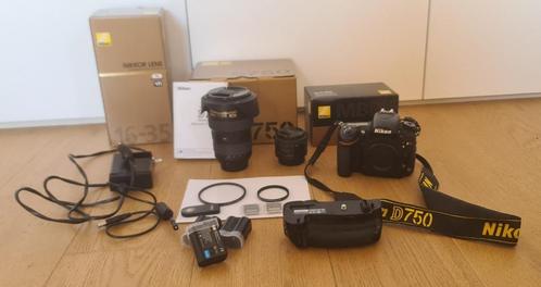 Nikon D750 + Grip MB-D16 + Nikkor AFS 16-35mm f/4 G + Nikkor, Audio, Tv en Foto, Fotocamera's Digitaal, Gebruikt, Spiegelreflex