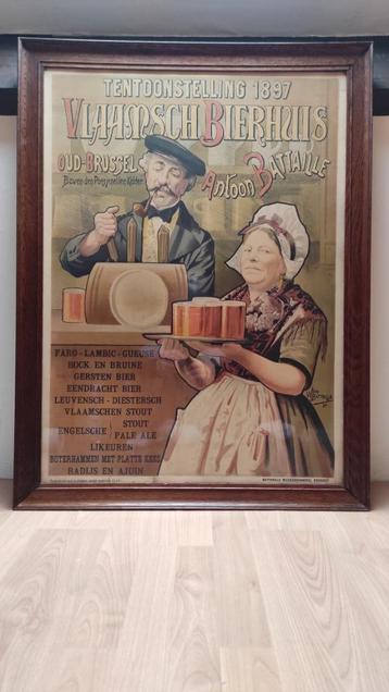 Vieille affiche Bruxelloise "Vlaamsche Bierhuis" 1897