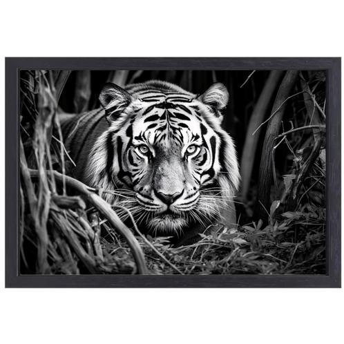 toile de portrait de tigre noir et blanc + cadre de cuisson, Maison & Meubles, Accessoires pour la Maison | Peintures, Dessins & Photos