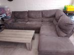 Donkergrijze hoekzetel met salontafel., Ophalen, Gebruikt, Vierpersoons of meer, Hoekbank