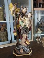met de hand gesneden houten beeld van Sint-Christoffel, Antiek en Kunst, Antiek | Religieuze voorwerpen, Ophalen of Verzenden
