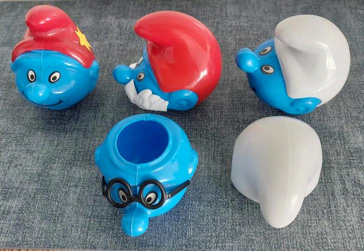 4 têtes de schtroumpf vintage Pierrot, Collections, Schtroumpfs, Enlèvement