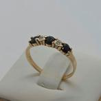 Gouden Ring 14k 585 met Saffier & Diamant maat 17, Ophalen of Verzenden, Zo goed als nieuw, 17 tot 18, Met edelsteen