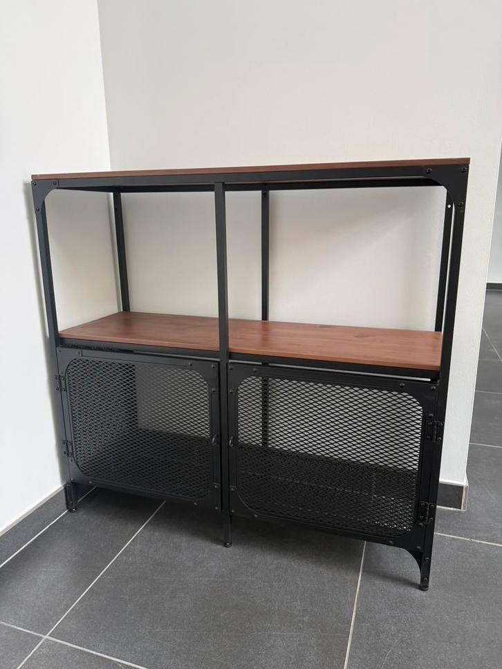 Industriele moderne opbergkasten met metaal en hout, Huis en Inrichting, Kasten | Wandmeubels, Zo goed als nieuw, Minder dan 100 cm