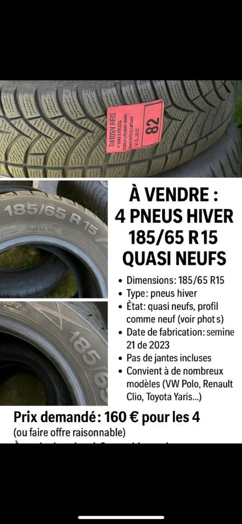 4 pneus hiver 185/65 R15 quasi neufs, Auto-onderdelen, Banden en Velgen, Band(en), Winterbanden, 15 inch, 185 mm, Ophalen