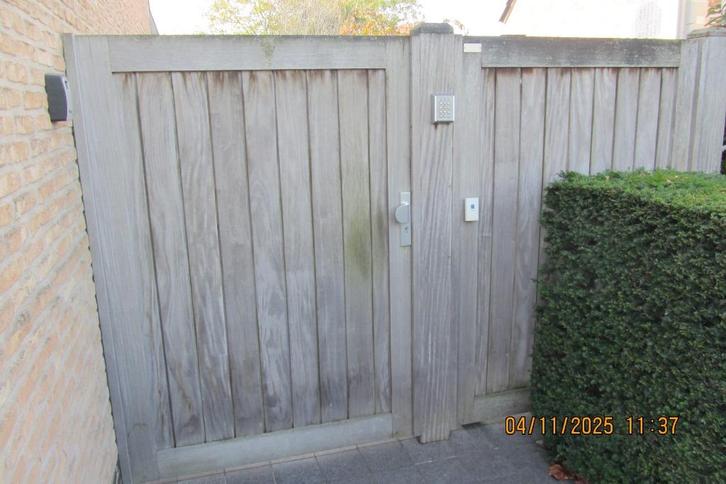 Houten poort in Afrormosia, Tuin en Terras, Tuinpoorten, Gebruikt, Draaipoort, Hout, 150 tot 200 cm, 100 tot 150 cm, Ophalen