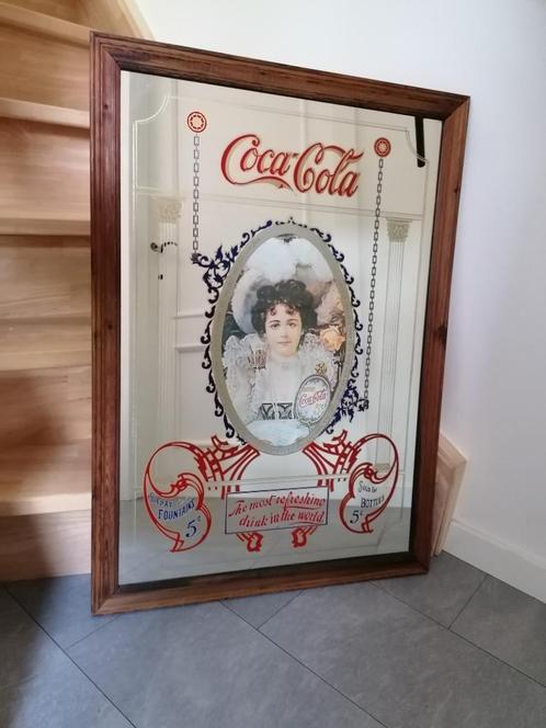 Grote spiegel met houten kader / reclame Coca Cola origineel, Verzamelen, Merken en Reclamevoorwerpen, Gebruikt, Overige typen