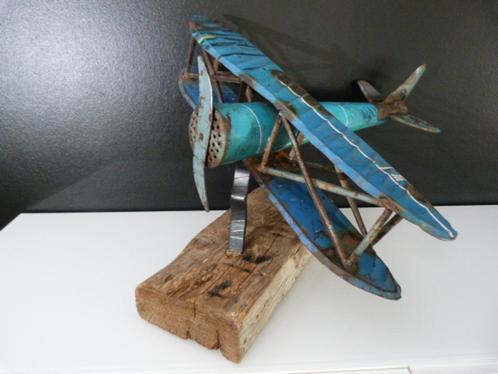 Supercool handgemaakte vintage tweedekker vliegtuig Gemaakt, Antiek en Kunst, Curiosa en Brocante, Ophalen of Verzenden