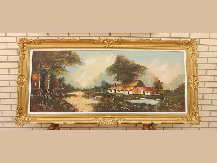 Groot schilderij 'Huisje in het bos', Antiek en Kunst, Kunst | Schilderijen | Klassiek, Ophalen