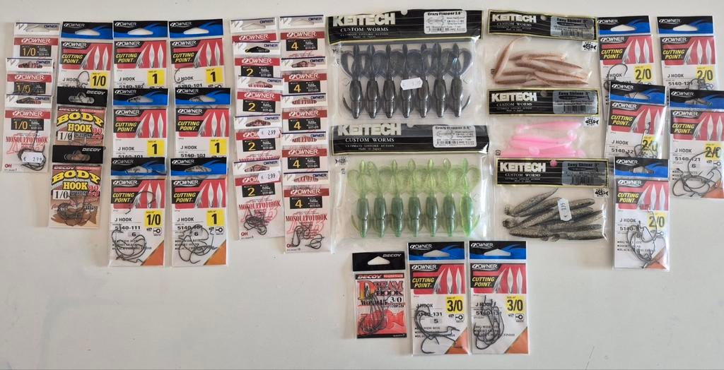 Nieuw. Offset dropshot haken owner en decoy + keitech shads, Watersport en Boten, Ophalen of Verzenden, Nieuw, Haak